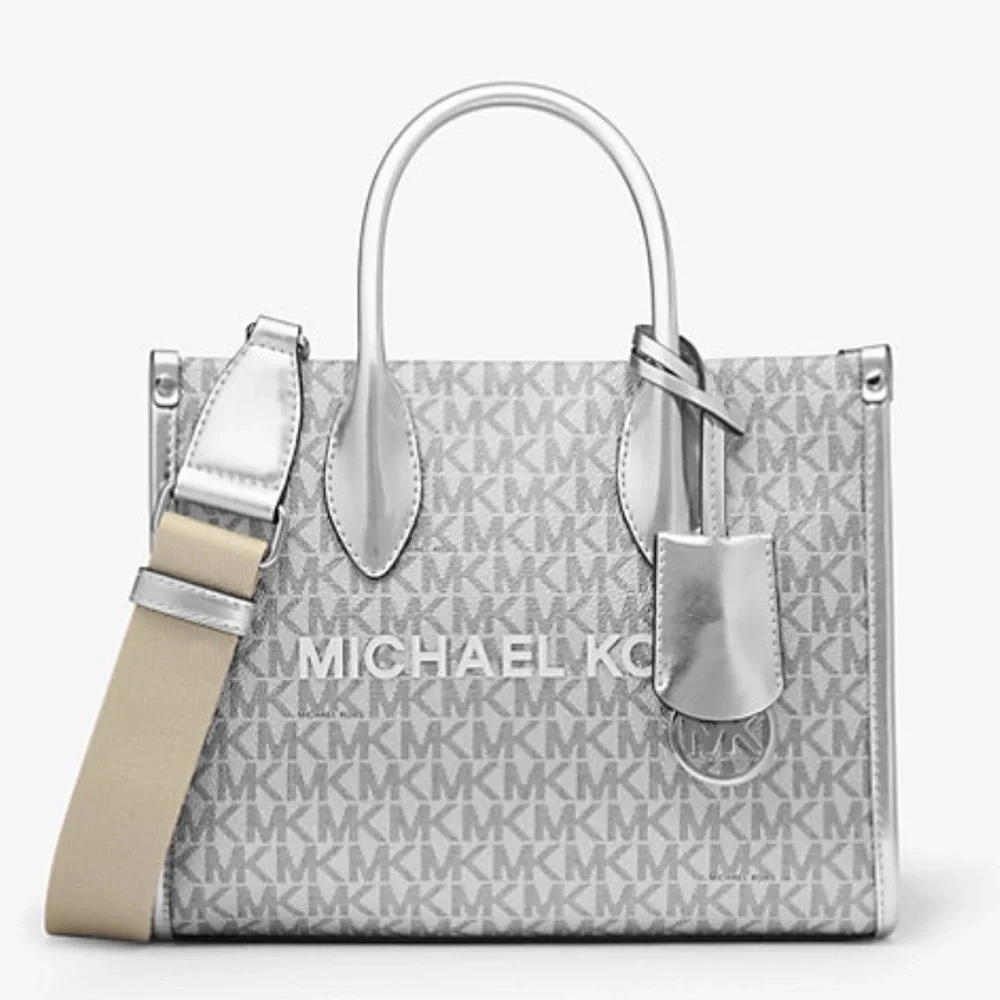 Michael Kors Mirella Small Metallic Signature Logo Crossbody Bag  Silver  NWT
